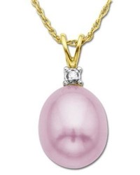 Lord & Taylor Pink Freshwater Pearl Pendant With Diamond Accent In 14 Kt Yellow Gold 108