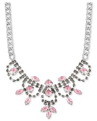 Steve Madden Necklace Hematite Tone Pink Crystal Frontal Necklace