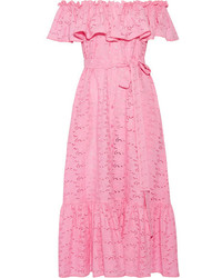 Lisa Marie Fernandez Mira Off The Shoulder Broderie Anglaise Cotton Maxi Dress Pink