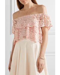 Miguelina Angelica Off The Shoulder Layered Cotton Lace Top Pastel Pink