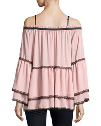 Romeo & Juliet Couture Chiffon And Lace Off The Shoulder Top Pink