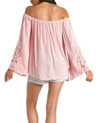 Charlotte Russe Embroidered Cuff Off The Shoulder Top