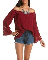 Charlotte Russe Embroidered Cuff Off The Shoulder Top