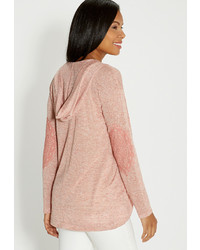 Maurices Hooded Cardigan With Crocheted Elbow Patches In Pink