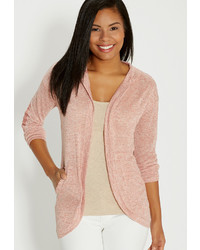 Maurices Hooded Cardigan With Crocheted Elbow Patches In Pink