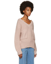 Chloé Chloe Pink Oversized Pocket V Neck Sweater