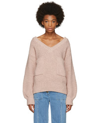 Chloé Chloe Pink Oversized Pocket V Neck Sweater