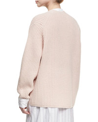 Acne Studios Deborah Oversized Wool V Neck Sweater Light Pink