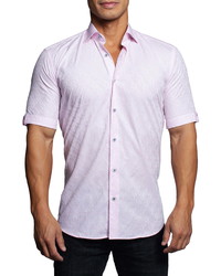 Maceoo Galileo Paisley Pink Short Sleeve Button Up Shirt