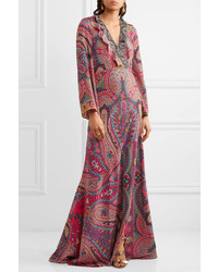 Etro Sequin Embellished Paisley Print Silk Gown Pink