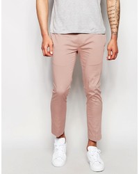 Asos Brand Superskinny Cropped Pant In Pink Cotton Sateen