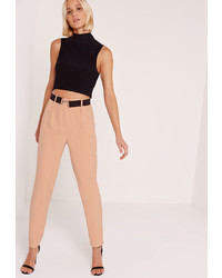 Missguided Contrast Clasp Belt Cigarette Trousers Pink