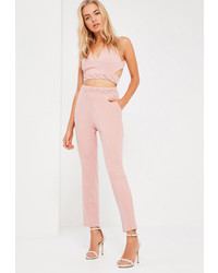 Missguided Nude Eyelet Detail Waist Cigarette Trousers