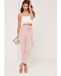 Missguided Paperbag Waist Cigarette Trousers Pink