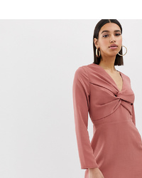 Missguided Long Sleeve Cross Over Front Mini Dress In Pink
