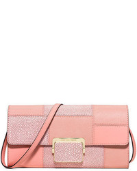 Pink Patchwork Leather Clutch