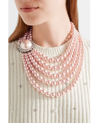 Miu Miu Faux Pearl And Crystal Necklace Pastel Pink