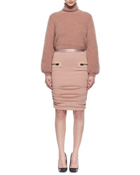 Tom Ford Leather Trim Shirred Pencil Skirt
