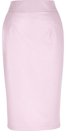 baby pink leather pencil skirt