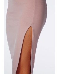 Missguided Thigh High Split Scuba Midi Skirt Mauve