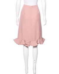 Valentino Wool Silk Blend Ruffle Trimmed Skirt