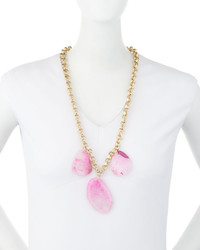 Devon Leigh Long Triple Agate Pendant Necklace Pink