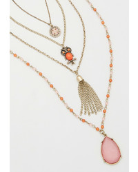 Maurices Layered Necklace With Pink Stone And Owl Pendant