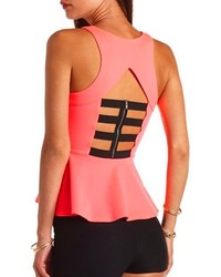 Charlotte Russe Caged Zip Back Peplum Top