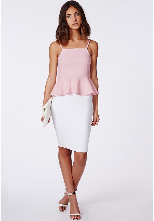 Missguided Rosemary Ribbed Peplum Cami Top Pink, $20 | Missguided 
