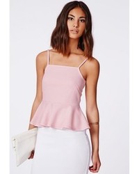 Missguided Rosemary Ribbed Peplum Cami Top Pink