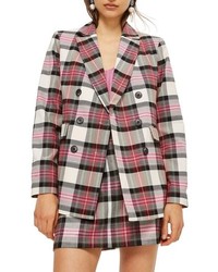 Pink Plaid Double Breasted Blazer
