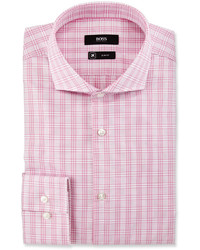 BOSS Active Traveler Slim Fit Plaid Dress Shirt Pink