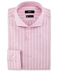 BOSS Active Traveler Slim Fit Plaid Dress Shirt Pink