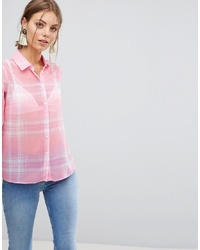 ASOS DESIGN Long Sleeve Soft Shirt In Sheer Pink Check