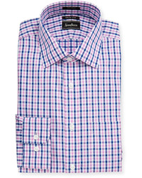 Neiman Marcus Trim Fit Regular Finish Plaid Cotton Dress Shirt Pink