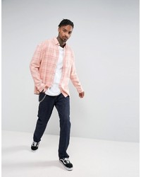 Asos Oversized Check Shirt In Heavy Wash In Pink