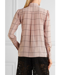 Valentino Pussy Bow Checked Silk Crepe Shirt Antique Rose