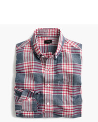 J.Crew Slim End On End Cotton Linen Shirt In Red Plaid
