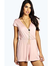 Boohoo Rosa Capped Sleeve Wrap Front Playsuit