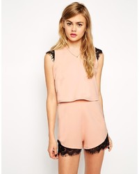 Asos Collection Scuba Romper With Double Layer And Lace Insert