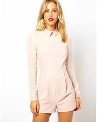 Asos Playsuit With Sheer Sleeves With Collar Detail