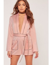 Missguided Silky Plunge Binded Romper Pink