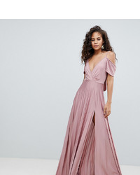 Asos Tall Asos Design Tall Cold Shoulder Cowl Back Pleated Maxi Dress