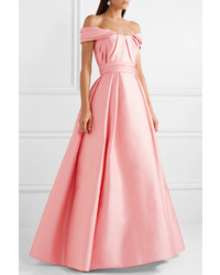 Reem Acra Off The Shoulder Pleated Mikado Gown