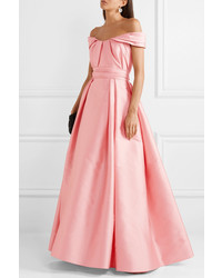 Reem Acra Off The Shoulder Pleated Mikado Gown