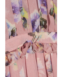 MSGM Pleated Floral Print Silk Chiffon Gown Pastel Pink