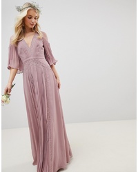 ASOS DESIGN Pleated Panelled Flutter Sleeve Maxi Dress With S