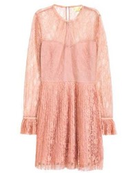 Pink Pleated Lace Dress