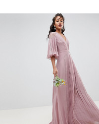 Asos Tall Asos Design Tall Pleated Panelled Flutter Sleeve Maxi Dress With Lace Inserts