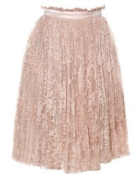 Pink Pleated Lace Skirt